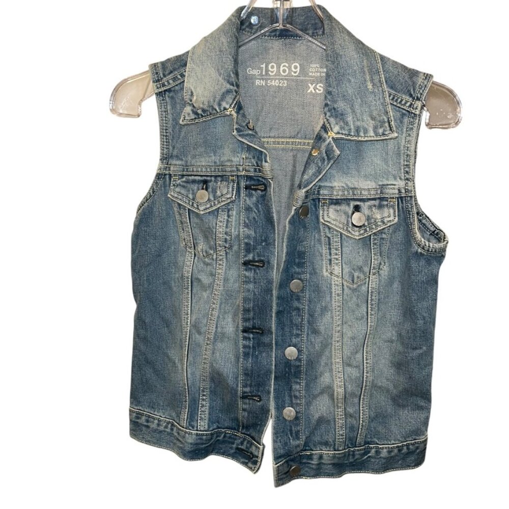gap vintage medium light wash dbl placket jacket vest XS